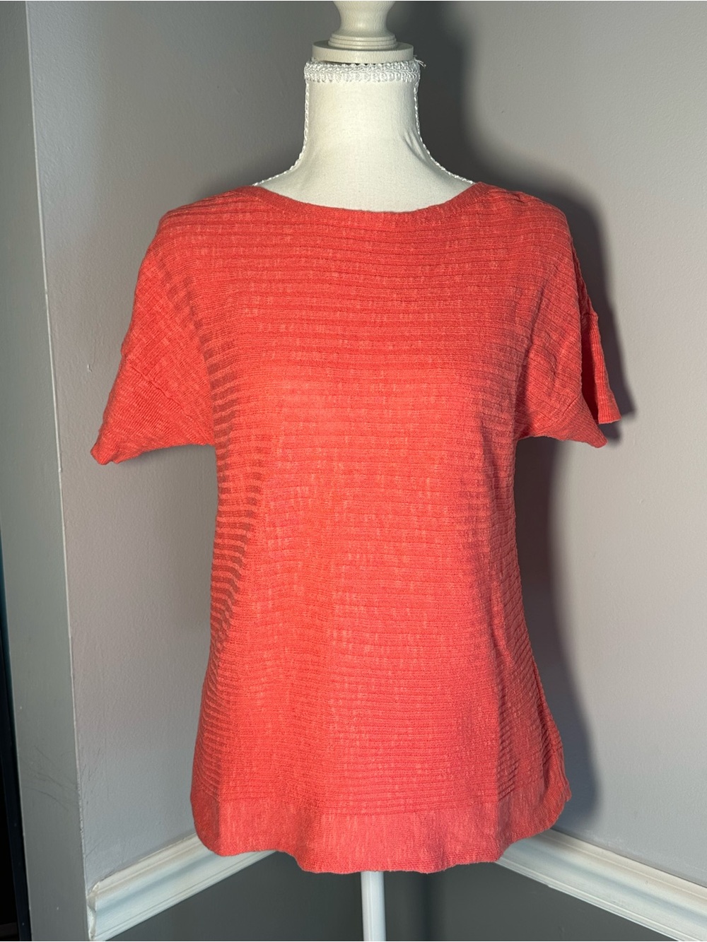 Eileen Fisher Short-Sleeve Knit Top in Pink Medium Petite